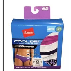 Hanes Hipsters Underwear 3 pack Cool Dri‎ Cotton Tagless Size S/ 5 Women's New.